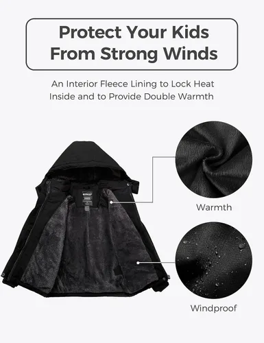 Vista 4 de Wantdo - Chamarra de esquí impermeable con capucha de forro polar para invierno y nieve, resistente al viento