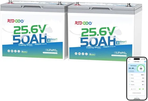 Vista 17 de Redodo LiFePO4 Batería inteligente Bluetooth 24V 50Ah TM baja temperatura, batería de litio integrada en 50Ah BMS, 10 años de vida útil, perfecta