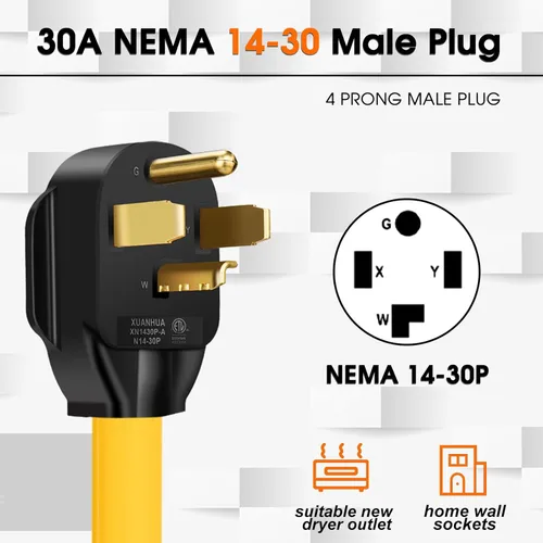 Vista 2 de Cable adaptador de cargador NEMA 14-30P a 14-50R EV, 125V/250V, 4 clavijas, enchufe macho a 50 amperios 4 clavijas hembra EV para carga de nivel 2
