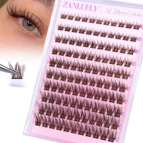 Vista 18 de Extensiones de pestañas en racimo D-Curly, pestañas individuales voluminosas, zanlufly, extensión de pestañas gruesas, 560 piezas, extensión