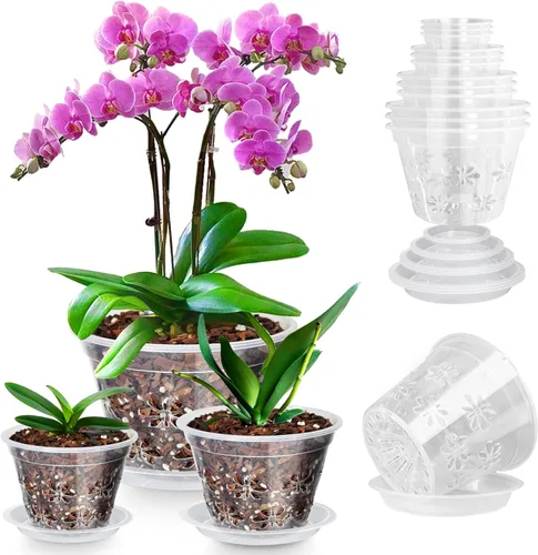 Vista 12 de Macetas transparentes para orquídeas, paquete de 8 unidades, 4 pulgadas
