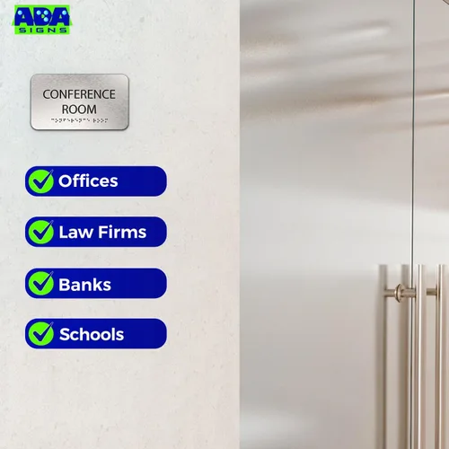 Vista 8 de ADASigns - Letrero para sala de conferencias, 7 pulgadas de ancho x 4 pulgadas de alto, aluminio cepillado duradero con braille de grado 2, fácil