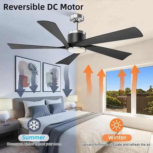 Vista 3 de TXCSLY Ventiladores de techo de 52 pulgadas con luces, ventilador de techo moderno con control remoto, ventilador de techo para interiores y Negro