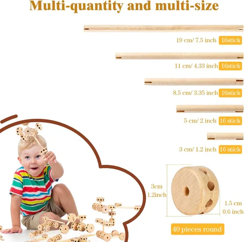 Vista 2 de Zhanmai 2 juegos/120 piezas de bloques de construcción de madera, juguetes educativos de madera natural, juguetes de aprendizaje de bloques