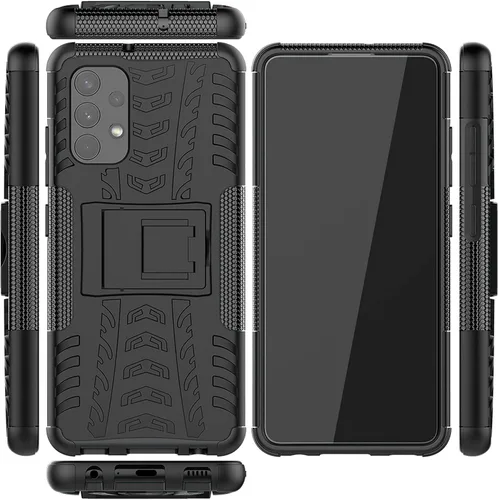 Vista 7 de Funda de teléfono para Samsung Galaxy A32 4G de 6.4 pulgadas con protector de pantalla de vidrio templado y soporte, accesorios híbridos duros
