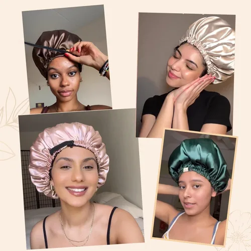 Vista 5 de YANIBEST Capó de satén de doble capa de seda ajustable para el cabello para dormir, capó para el cabello para mujeres, cabello rizado y natural