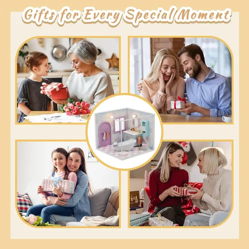 Vista 9 de Kit de casa de muñecas en miniatura de Kisoy con muebles, kit de casa de madera 3D para hacer tú mismo en un rincón de estilo apartamento pequeño