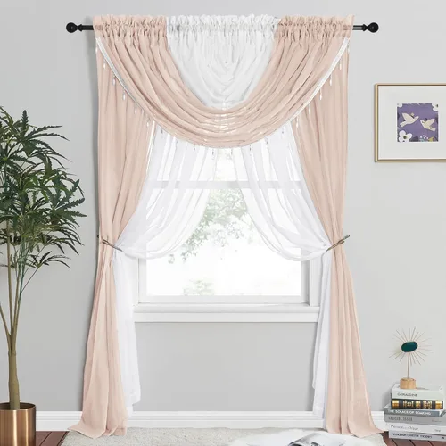 Vista 8 de NICETOWN Cortinas de cenefa para ventanas, cenefas semitransparentes filtrantes de luz para sala de estar, elegante decoración del hogar, cortinas