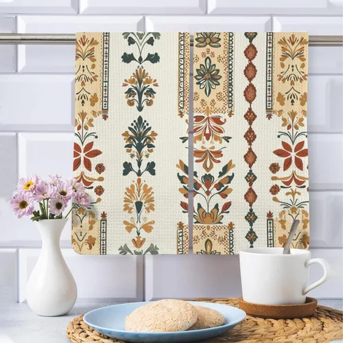 Vista 5 de Retro Boho Style Stripe Tea Towel Absorbent Dish Clothes for Washing Dishes Dish Towels Absorbent Kitchen Hand Towel Hanging Classic Decor Dishcloth