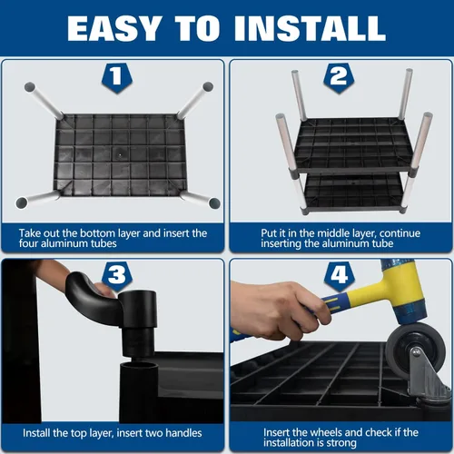 Vista 6 de Carrito comercial de plástico de gran tamaño, carrito de restaurante con ruedas con cerradura, carrito de servicio utilitario resistente