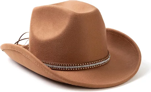 Vista 12 de Lisianthus Sombreros de fieltro de ala ancha para hombre y mujer, estilo vaquero occidental, con cinturón Un brillante y cremoso