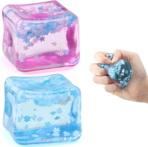 Cubo de Hielo Juguete Fidget para Todas las Edades: Pack de 2 Juguetes Sensoriales Squishy Fidget, Bolas de Estrés Cuadradas, Premios de Clase,