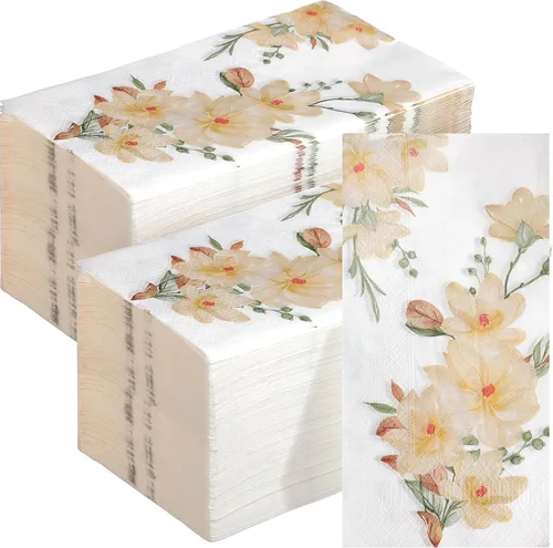Hotop 200 toallas de mano desechables florales para baño, 2 capas, bohemias, servilletas de papel de primavera para invitados de baño, servilletas