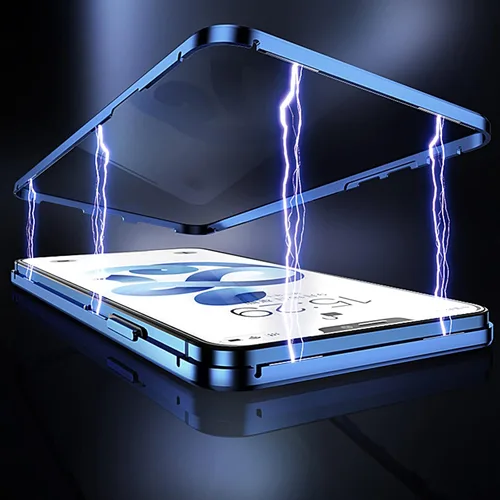 Vista 6 de Funda Magnética de Titanio para iPhone 14 Plus con Privacidad, Funda de Cuerpo Completo con Adsorción Magnética Anti-Espía de Vidrio Templado