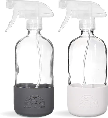 Vista 12 de SAVVY PLANET Botellas vacías de vidrio ámbar con protección de funda de silicona, recipientes recargables de 16 onzas para productos de limpieza