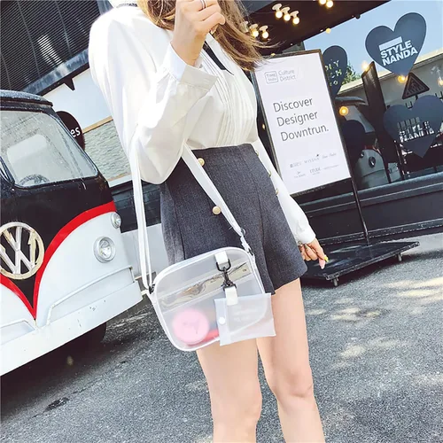 Vista 7 de Bolsa transparente aprobada para estadios, mini bolsa de mensajero mate con correa ajustable para mujeres y hombres
