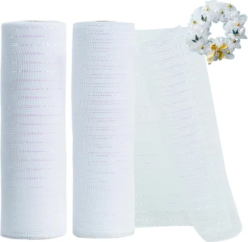 Vista 25 de TONIFUL 2 rollos de 10 pulgadas de cinta de malla decorativa morada, malla de tela con lámina para suministros de corona, adornos de puerta