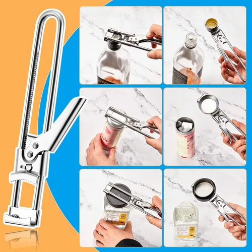 Vista 4 de Patelai Abridor maestro ajustable para frascos y botellas, de acero inoxidable, multifunción, para tapas de latas, abridor manual, accesorios