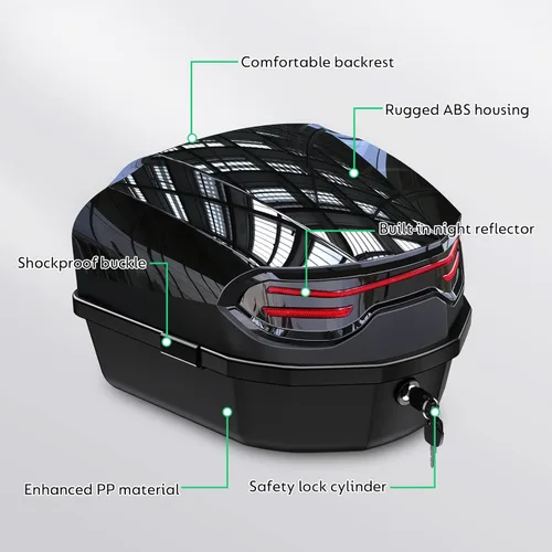 Vista 6 de 35L Motorcycle Top Case, Motorcycle Daily Tail Box Trunk Lockable Storage Carrier Plastic Case with Soft Backrest Universal Mounting for Helmet