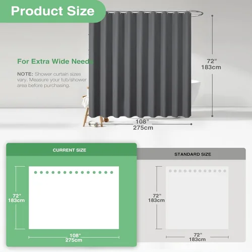 Vista 776 de Cortina de ducha de tela Dynamene verde oscuro - Cortinas de baño de tela de nido de abeja texturizadas resistentes, juego de cortinas de baño