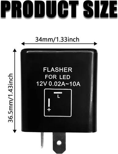 Vista 2 de Relé intermitente LED, relé de señal de giro para luces LED, relé intermitente electrónico de 2 pines para motocicleta o scooter, 12 V, ultrarrápido