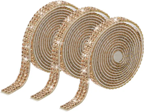 Vista 62 de MECCANIXITY 3 rollos de cinta de diamantes de imitación autoadhesiva de 3 yardas y 0.315 in para proyectos de artes y manualidades, pasteles de Beige