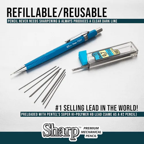 Vista 4 de Pentel Sharp - Portaminas (0.028 in), barril negro y azul, paquete de 5 (P2057BP5AC)