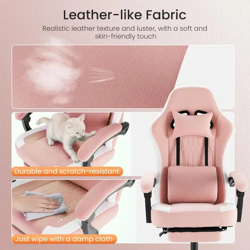 Vista 26 de DUMOS Silla de juegos con reposabrazos de conexión, sillas de videojuegos con cojín de resorte de bolsillo, silla ergonómica para computadora