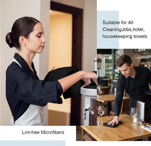 Vista 4 de Macarrie 200 paños de limpieza de microfibra absorbentes a granel, reutilizables, sin pelusas, sin manchas, trapos de lavado para casa, cocina, Negro