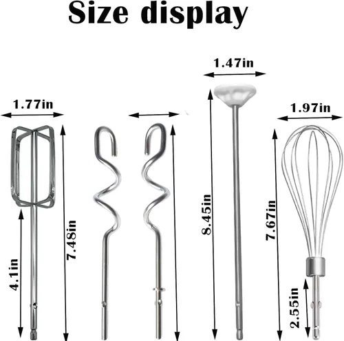 Vista 2 de Paquete de 6 accesorios para batidora de mano, compatible con mezclador de mano Kitchenaid, incluye batidores de gancho para masa, varilla