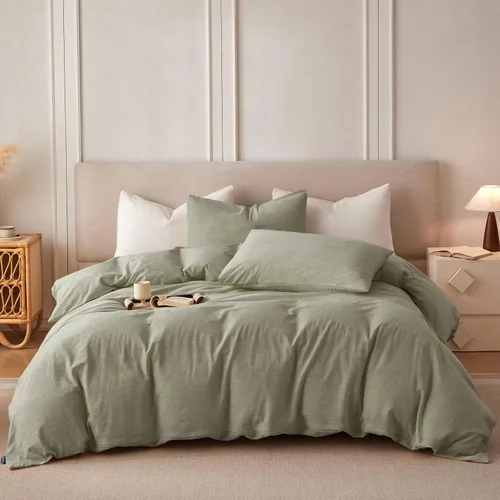 Vista 9 de BFS HOME Funda de edredón de lino tamaño King, mezcla de lino de algodón suave y transpirable, juego de ropa de cama de 3 piezas con 2 fundas