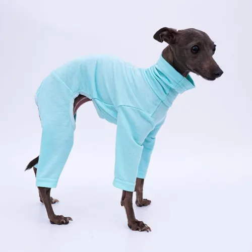 Vista 3 de Greyhound Clothes - Mameluco básico de algodón suave con cuello alto para perro, sudadera de manga larga, pijama elástica para perro italiano