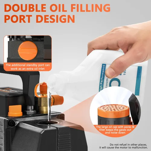 Vista 6 de Bomba de vacío de 5 CFM, bomba de vacío HVAC de 1 etapa, kit de bomba de vacío de aire acondicionado de 1/2 HP 38 micrones 110V para R12 R22 R134a