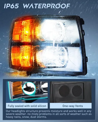 Vista 4 de Nilight Conjunto de faros para 2007 2008 2009 2010 2011 2012 2013 Silverado 1500 2007-2014 Silverado 2500HD 3500HD Faros de repuesto Carcasa negra