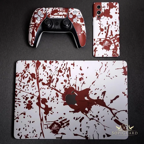 Vista 2 de SopiGuard Skin adhesivo para iPhone 14 Pro, envoltura de cuerpo completo, precisión de borde a borde (Bloodstain)