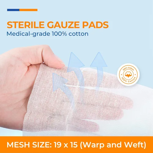 Vista 2 de Paquete de 100 almohadillas de gasa estériles de 2 x 2 pulgadas, 12 capas, 100% algodón, almohadillas de gasa médica para el cuidado de heridas