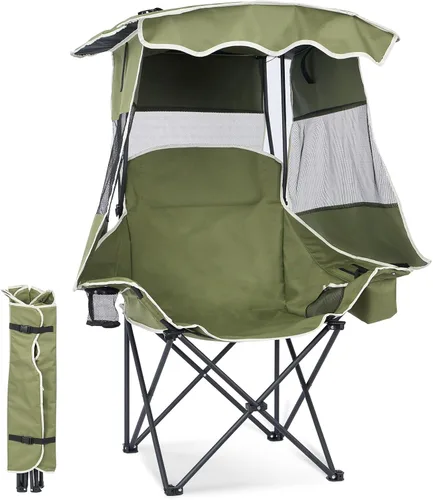 Vista 15 de DoCred Double Beach Camping Chair with Canopy, Folding 2 Person Camping Chairs with Shade, Portable Outdoor Loveseat, Oversize Camp Chair for Lawn