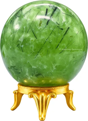 Vista 19 de Amazing Gemstone Bola de cristal de Yaxaita con soporte, bolas de meditación de esfera de cristal de 1.5 pulgadas para brujería y bolas decorativas