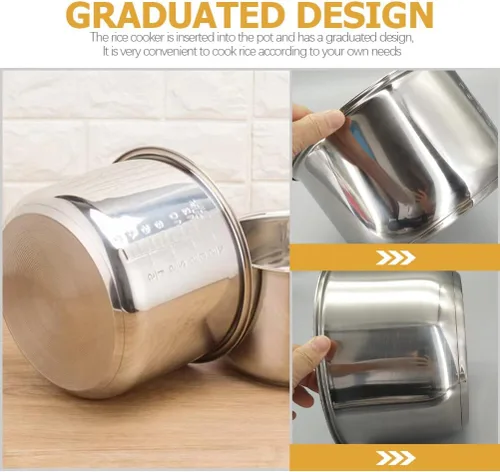 Vista 7 de Cabilock Olla de arroz de acero inoxidable de repuesto para olla interior de 4 litros, accesorio compatible con ollas eléctricas y a presión de 8.66