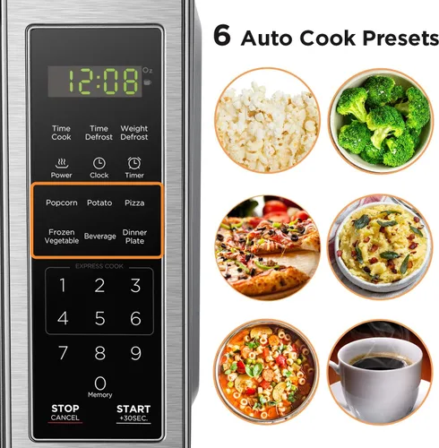 Vista 6 de Nostalgia Horno microondas compacto retro para encimera, 0.7 pies cúbicos y BLACK+DECKER EM720CB7 Horno de microondas digital con puerta giratoria