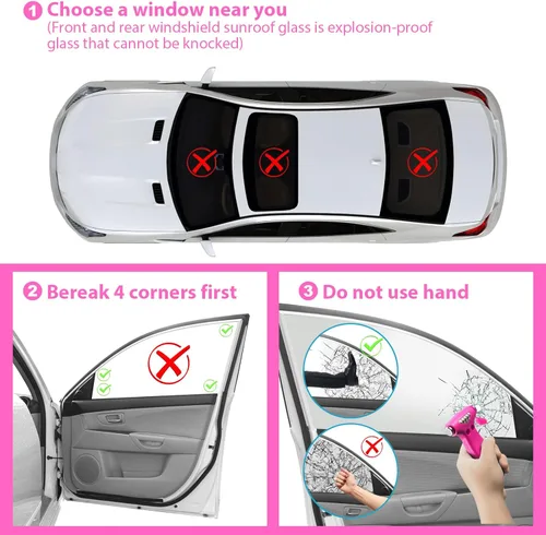 Vista 7 de Martillo de Seguridad para Automóvil, Paquete de 2 Herramientas de Escape Automotriz con Rompedor de Ventanas de Automóvil y Cortador de Cinturón