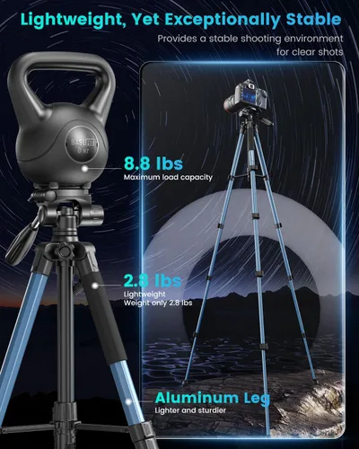 Vista 3 de CAMBOFOTO Trípode de 74" de aluminio profesional resistente para cámara sin espejo/DSLR/teléfono celular/cámara de video, con soporte y bolsa