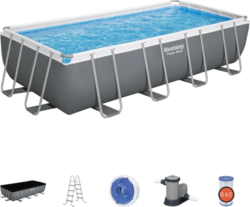 Vista 2 de Bestway Power Steel - Juego de piscina sobre el suelo de 18 x 9 x 48 pulgadas, 3913 galones, piscina familiar rectangular al aire libre, resistente