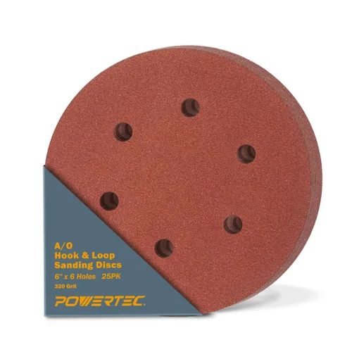 Vista 14 de POWERTEC Grano 180, 100 unidades, discos de lijado de 6 pulgadas – Gancho y bucle, almohadillas de lijadora orbital de óxido de aluminio de 6