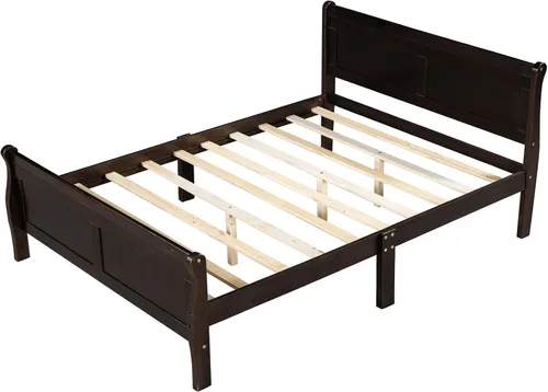 Vista 23 de Harper & Bright Designs Base de cama de tamaño matrimonial con cabecero, plataforma de madera, cama de tamaño matrimonial con juego de listones