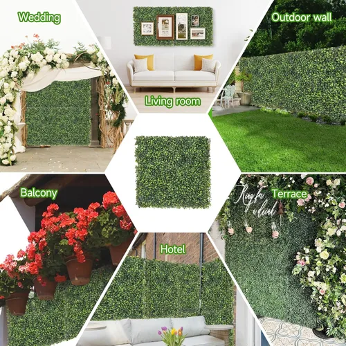 Vista 5 de Paneles de pared de césped artificial, 8 paneles de pared de seto de boj de 10 x 10 pulgadas con 100 bridas, paneles de boj para telón de fondo