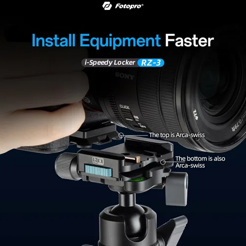 Vista 2 de Fotopro RZ-3 Soporte de cámara de liberación rápida, kit de configuración rápida con tornillo de 1/4, adaptador para cámara DSLR/sin espejo