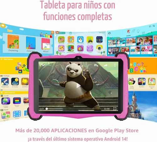 Vista 5 de Fivahiva Tableta para niños de 7 pulgadas, tableta Android 14 para niños, Octa-Core, 10 GB de RAM +64 GB de ROM 512 GB expandir, cámara dual, Rosa
