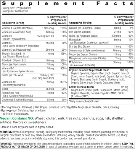 Vista 2 de Rainbow Light Prenatal Multivitamin One + para mujeres 30 capletas Nutrición esencial para mamá y bebé Nutrientes de alimentos reales