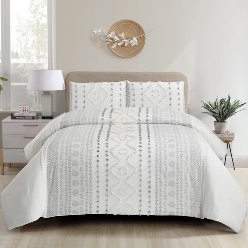 Vista 8 de Style Quarters Dahlia Lane - Juego de funda de edredón de 3 piezas, tallos florales multicolor con siluetas de hojas blancas, 100% algodón, lavable